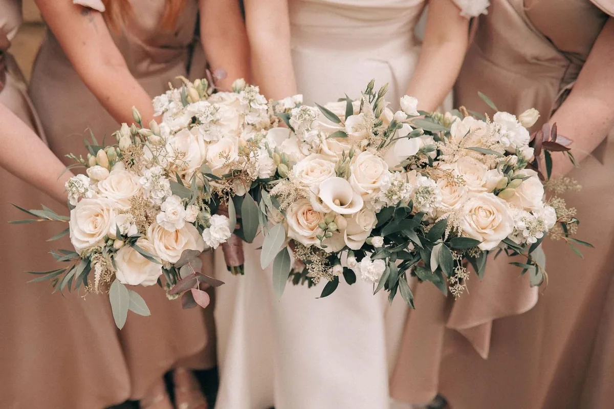 Brides with bouquets by Quality Plants and Flowers, wedding florist near Huddersfield