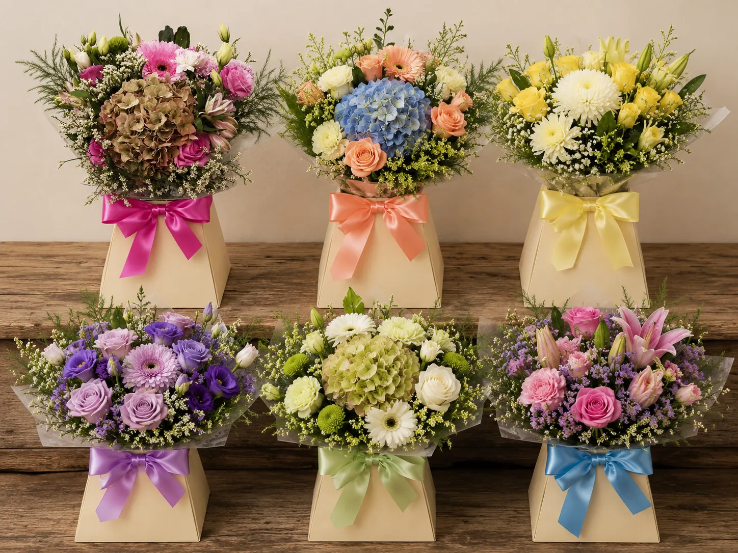 Range of box arrangement gifts in six different colour palettes